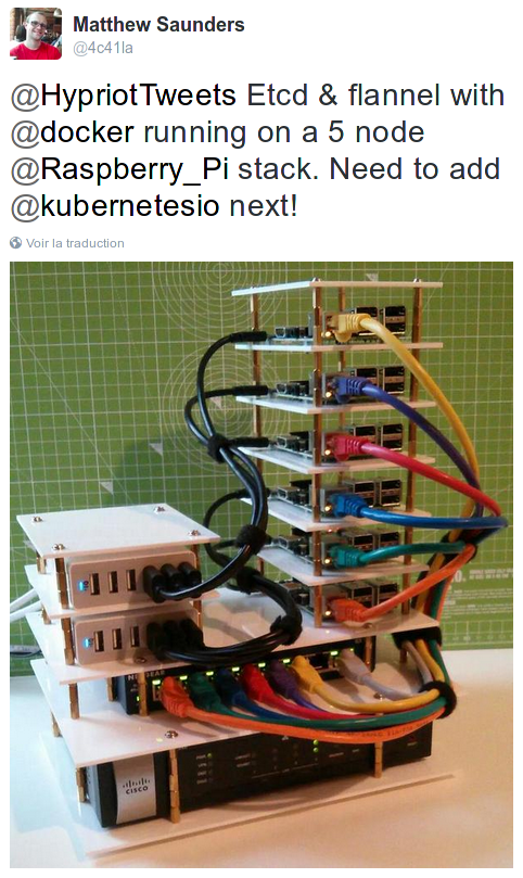 Tweet qui parle d'ETCD et Docker sur un cluster de Raspberry Pi